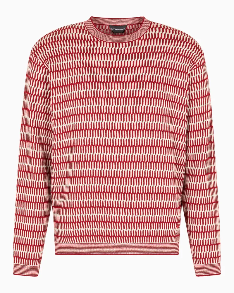 Emporio Armani Zweifarbiger Jacquard-Stoff-Pullover aus Schurwolle mit Frottee-Strick Rot