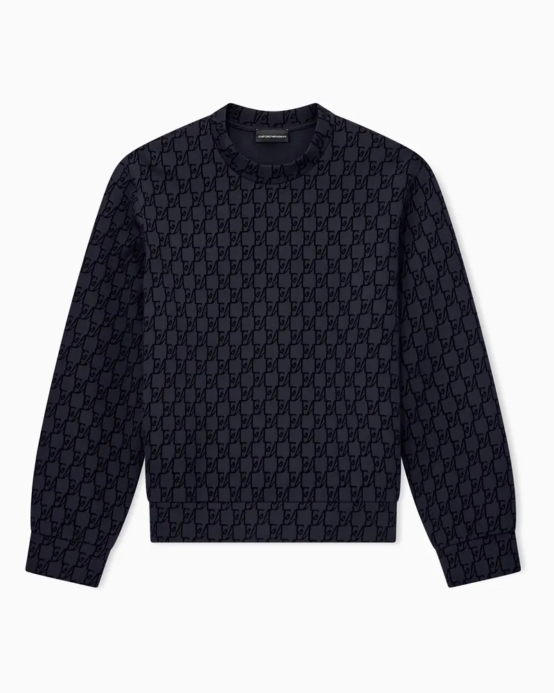 Emporio Armani Sweatshirt Regular Fit aus Jersey mit Monogramm-Muster Blau