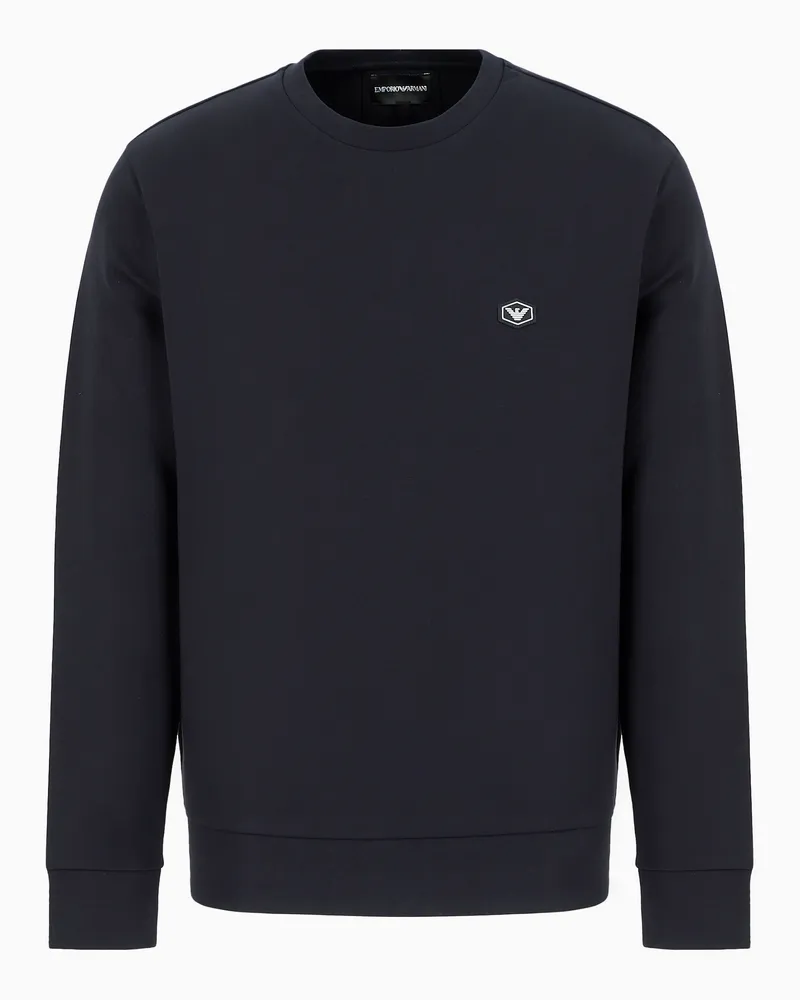 Emporio Armani Sweatshirt aus doppellagigem Jersey mit kleinem Logo-Aufnäher Marineblau
