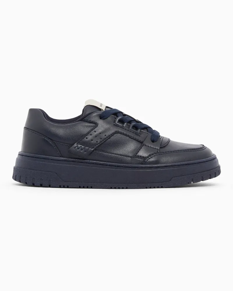 Emporio Armani Sneaker aus glänzendem Leder mit Schnürung und Gummisohle Marineblau