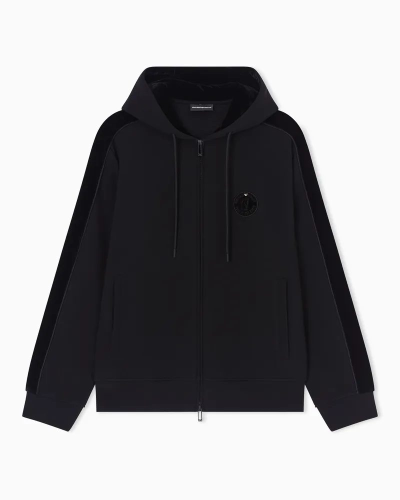 Emporio Armani Sweatshirt mit Kapuze und Reißverschluss aus doppellagigem Jersey mit Mondneujahr-Tape und Patch Schwarz