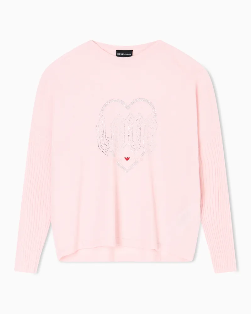 Emporio Armani Pullover aus Schurwolle mit Strasssteinen aus der Sonderkollektion zum Valentinstag Pink