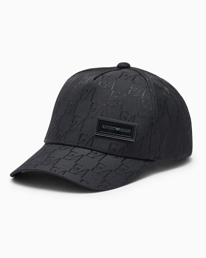 Emporio Armani Baseballkappe aus Polyamid mit geprägtem Logomuster Schwarz