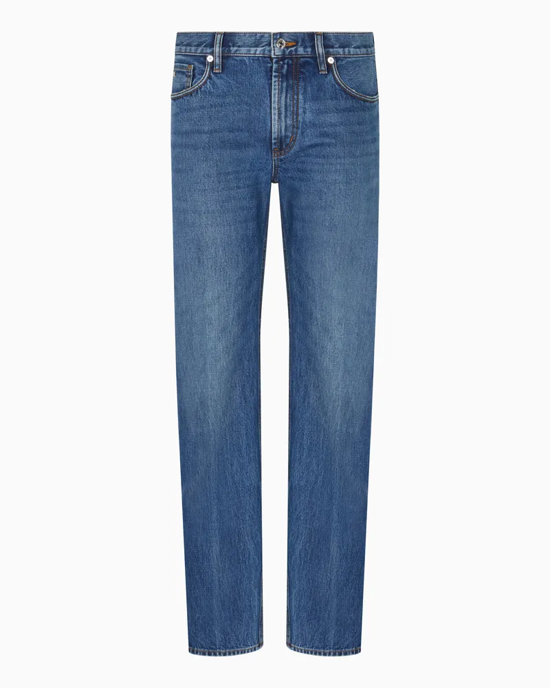 Emporio Armani J76 Straight Fit Jeans aus stonewashed Denim Blau