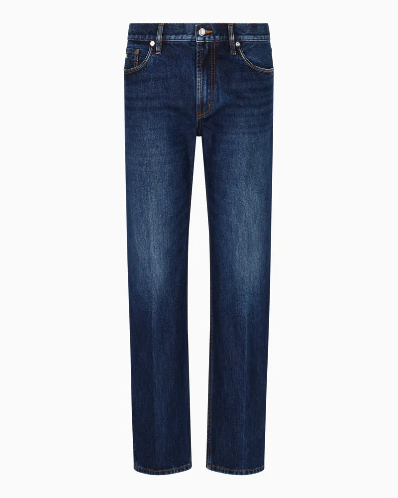 Emporio Armani J76 Straight Fit Jeans aus stonewashed Denim Blau