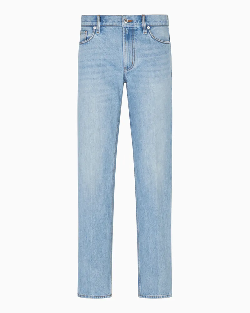 Emporio Armani J76 Straight Fit Jeans aus stonewashed Denim Blau