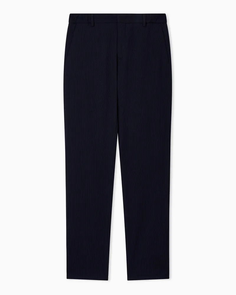 Emporio Armani 3D waffle effect wool jersey trousers Marineblau