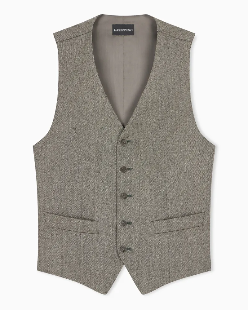 Emporio Armani Einreihige Weste aus melierter Schurwolle Beige