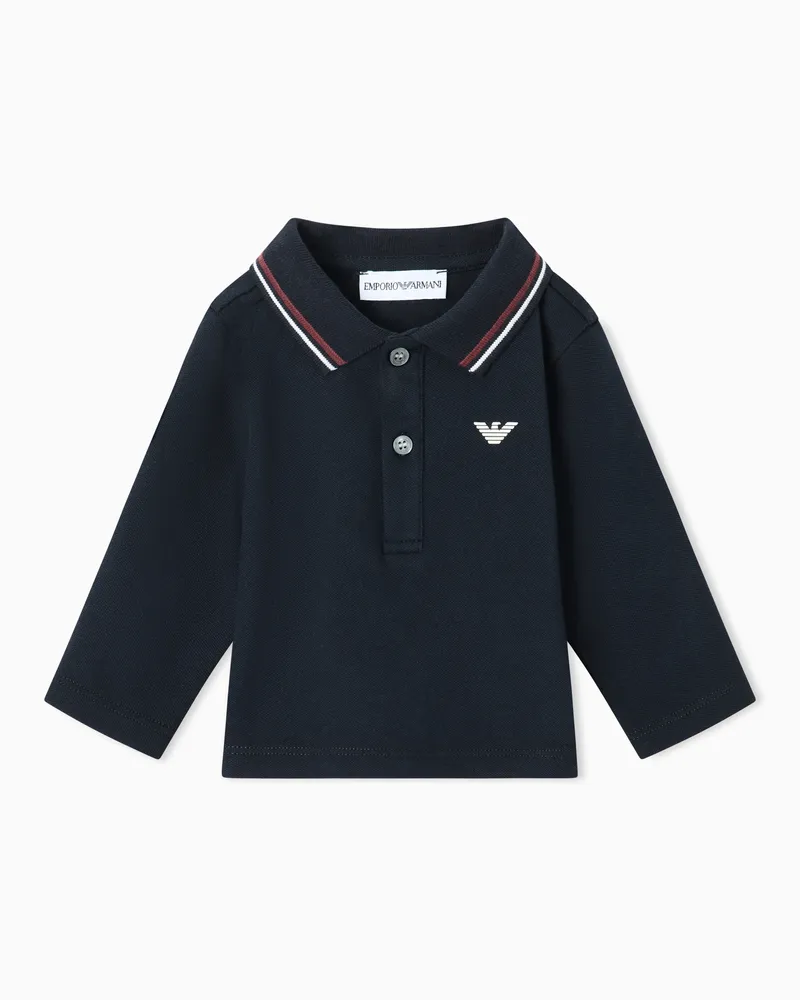 Emporio Armani Poloshirt mit langen Ärmeln aus Pikee mit Stretchanteil und profiliertem Kragen Marineblau