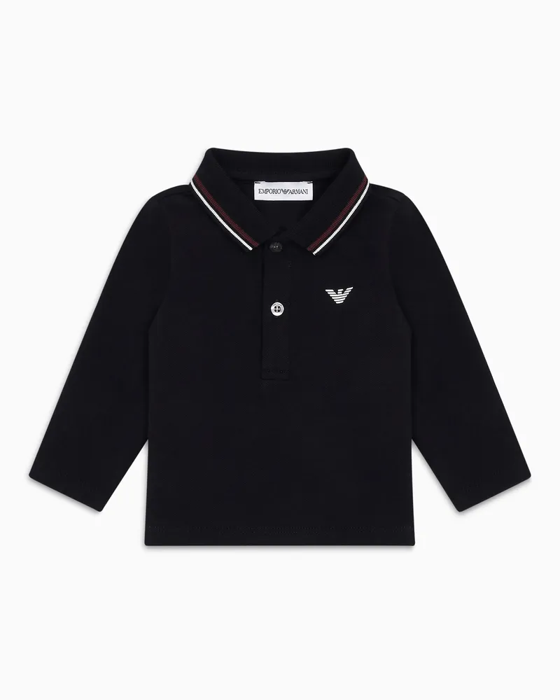 Emporio Armani Poloshirt mit langen Ärmeln aus Pikee mit Stretchanteil und profiliertem Kragen Marineblau