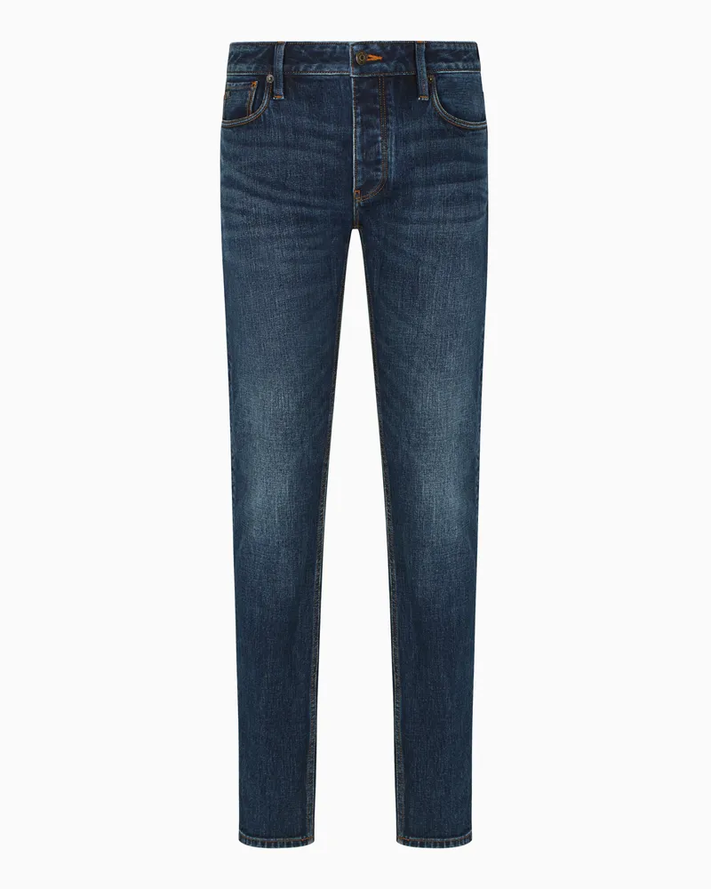 Emporio Armani J75 Slim Fit Jeans aus elastischem Stonewash-Denim Blau