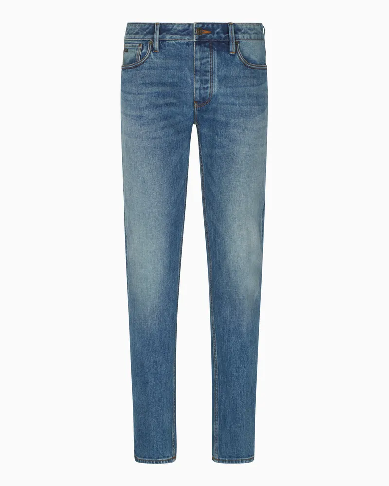 Emporio Armani J75 Slim Fit Jeans aus elastischem Stonewash-Denim Blau