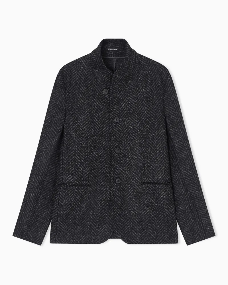 Emporio Armani Jacke mit Grandad-Kragen aus Jacquard-Jersey mit Chevron-Motiv Schwarz