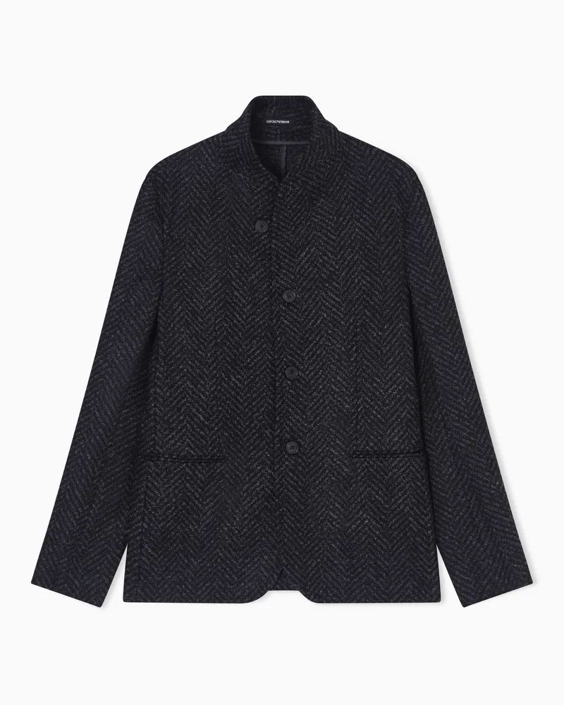 Emporio Armani Jacke mit Grandad-Kragen aus Jacquard-Jersey mit Chevron-Motiv Schwarz