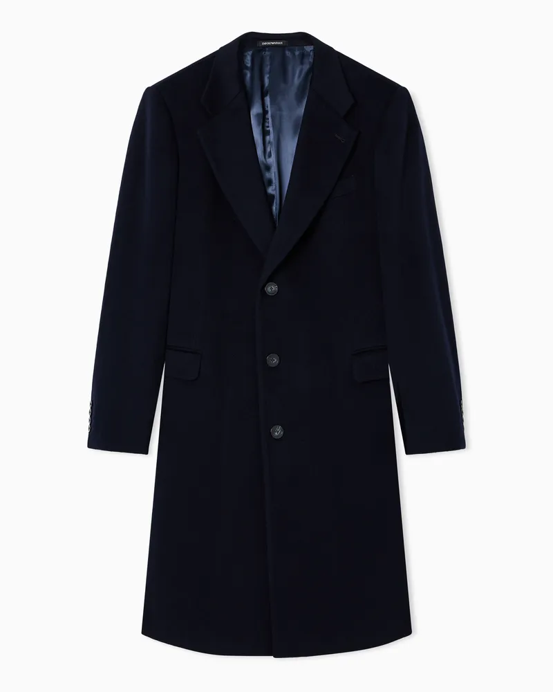 Emporio Armani Einreihiger Mantel aus reinem, gekämmtem Kaschmir Marineblau