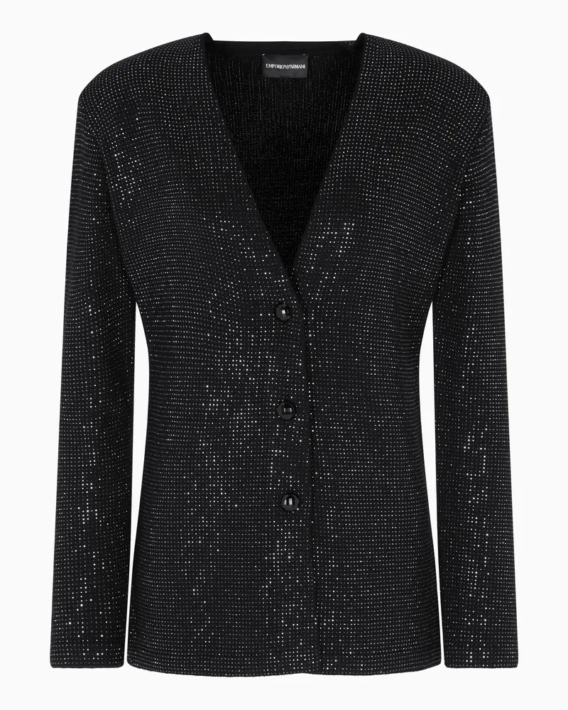 Emporio Armani Cardigan aus einer Schurwoll-Mischung in Glattstrick mit Allover-Strass Schwarz