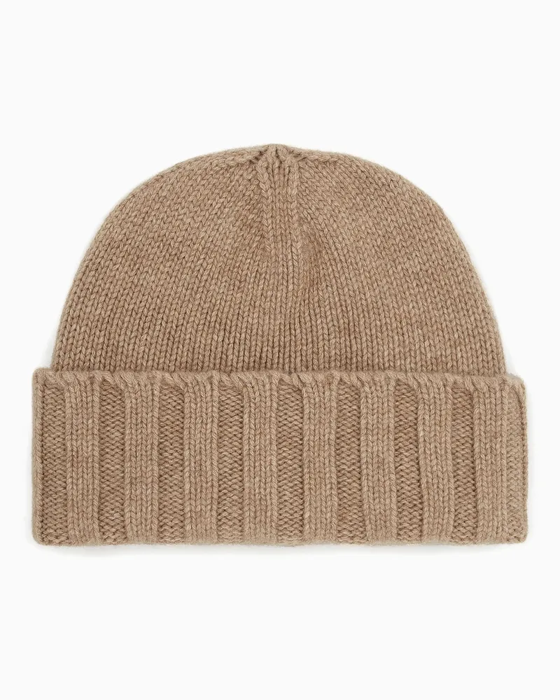 Emporio Armani Rippstrick-Mütze aus Kaschmir Beige