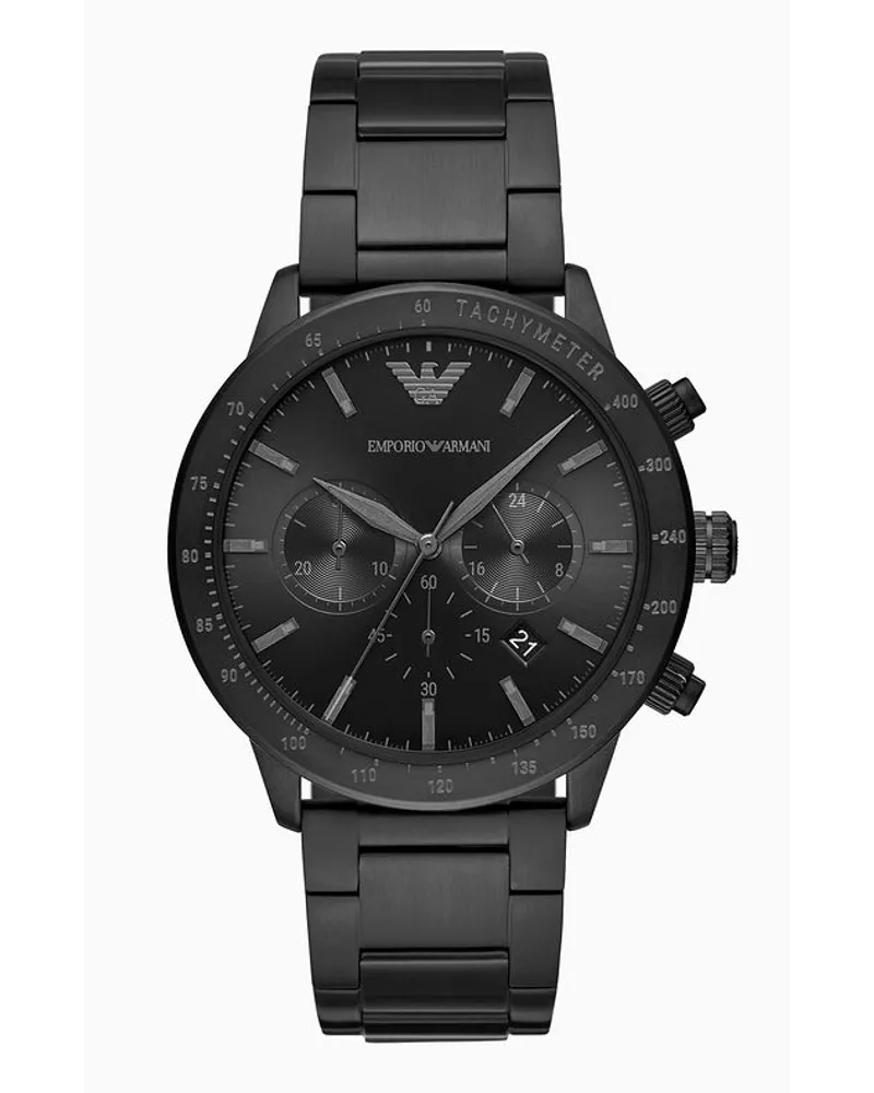 Emporio Armani Herren-chronograph mit Schwarzem Edelstahlarmband Dunkelgrau