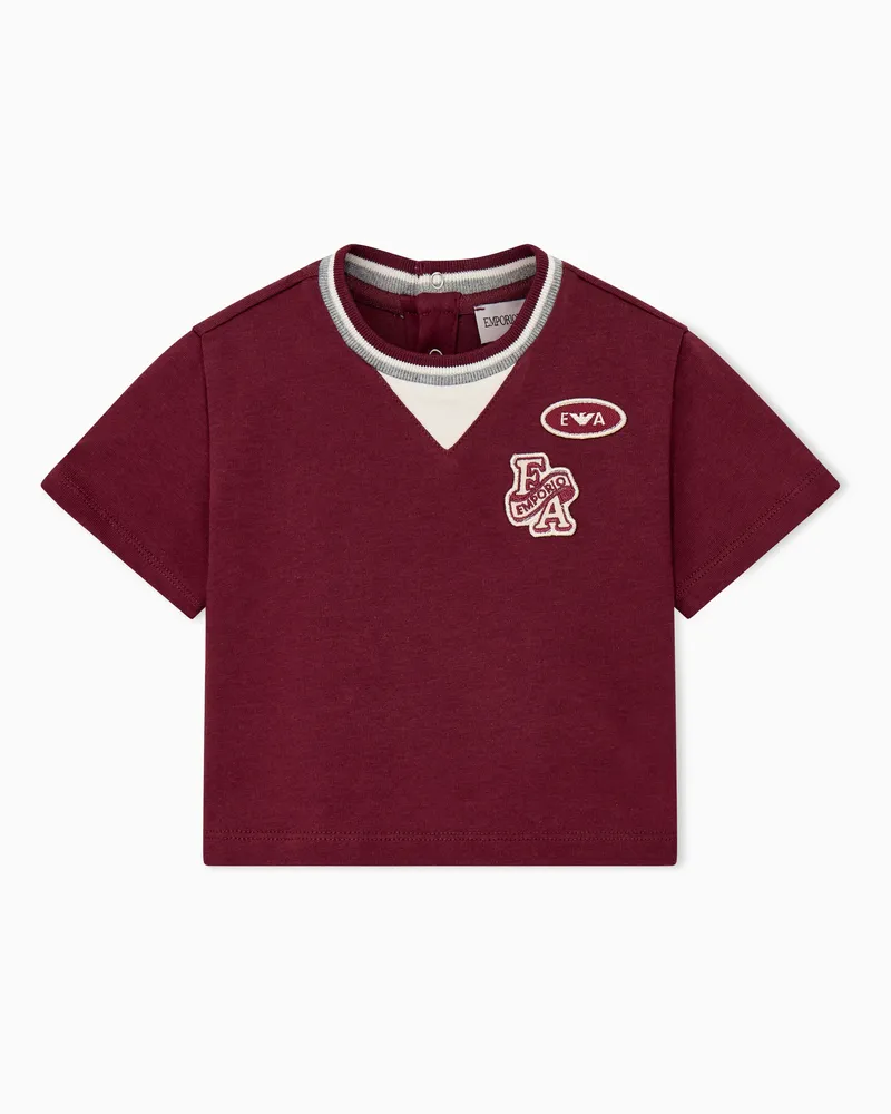 Emporio Armani Kinder T-Shirt Regular Fit aus Baumwolljersey mit Aufnähern Burgunderrot
