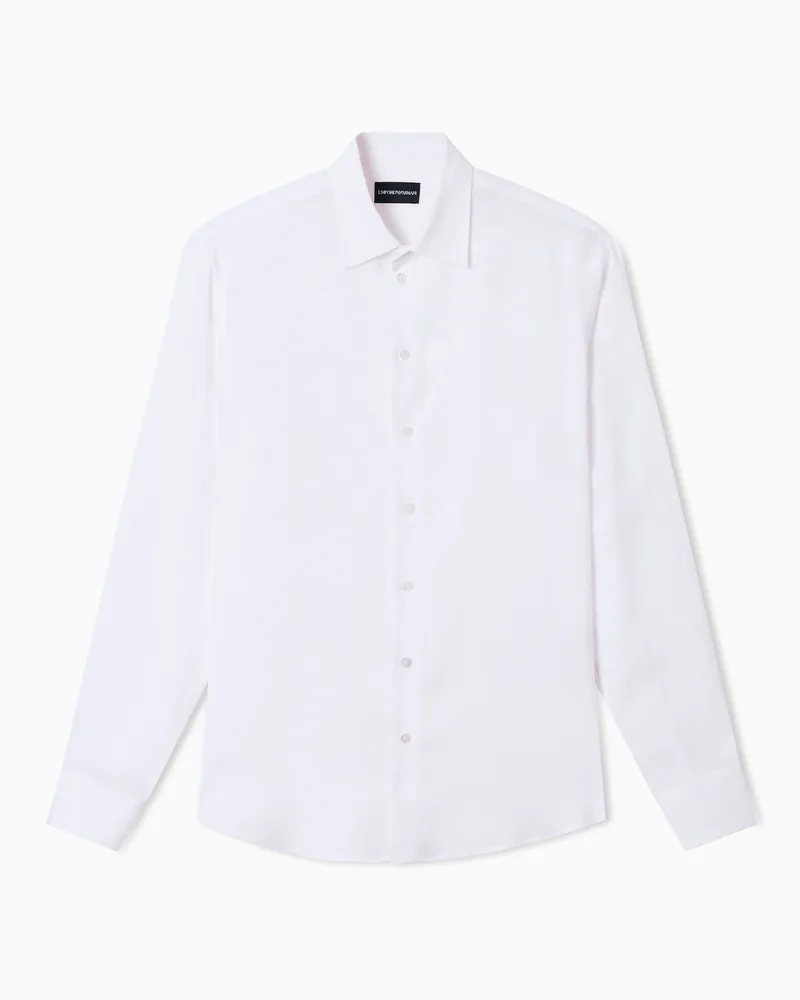 Emporio Armani Hemd aus reinem Leinen Weiß