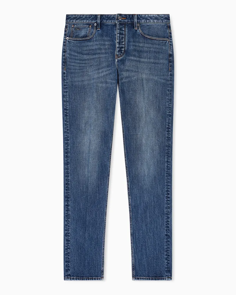 Emporio Armani J75 slim fit jeans in 13.5 oz comfort stretch stone wash denim Blau