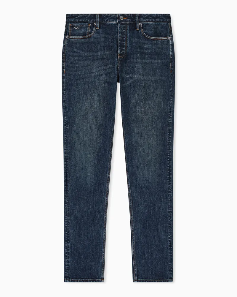 Emporio Armani J75 slim fit jeans in 13.5 oz comfort stretch stone wash denim Blau