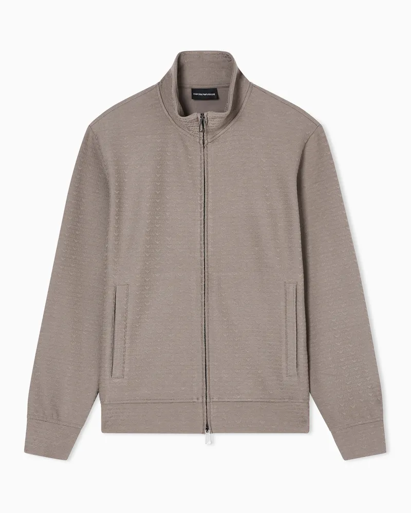 Emporio Armani Sweatshirt mit durchgehendem Reißverschluss aus Interlock-Jersey aus einer Lyocell-Mischung mit Jacquard-Schriftzug Grau