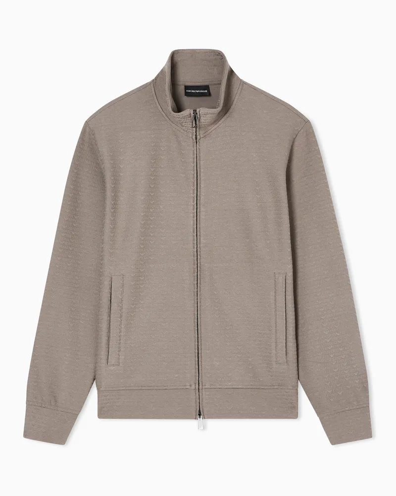 Emporio Armani Sweatshirt mit durchgehendem Reißverschluss aus Interlock-Jersey aus einer Lyocell-Mischung mit Jacquard-Schriftzug Grau