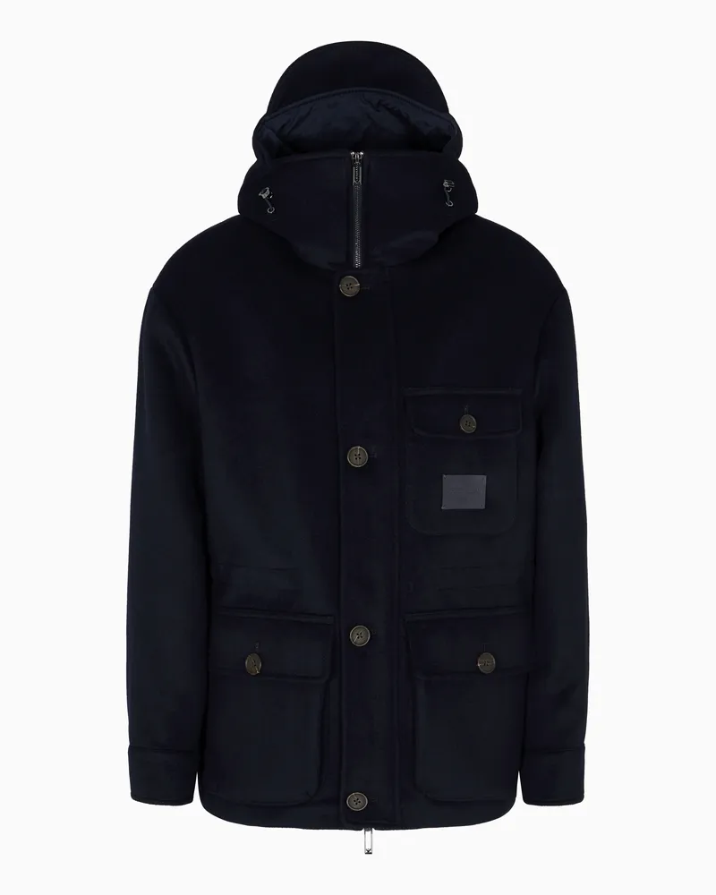 Emporio Armani Blouson mit Kapuze aus Woll-Stoff Marineblau