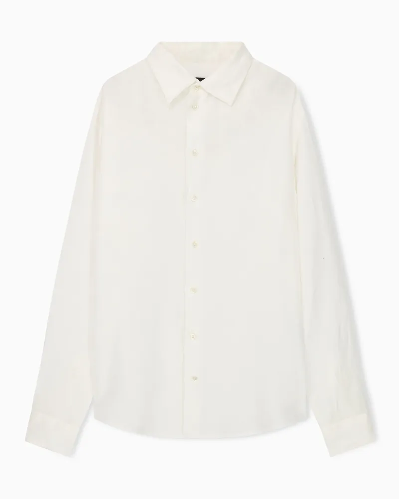 Emporio Armani Hemd mit französischem Kragen aus stückgefärbtem Leinen Weiß