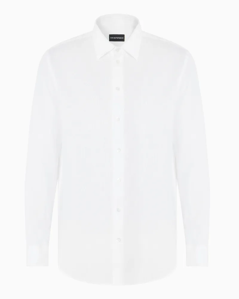 Emporio Armani Hemd mit französischem Kragen aus stückgefärbtem Leinen Weiß