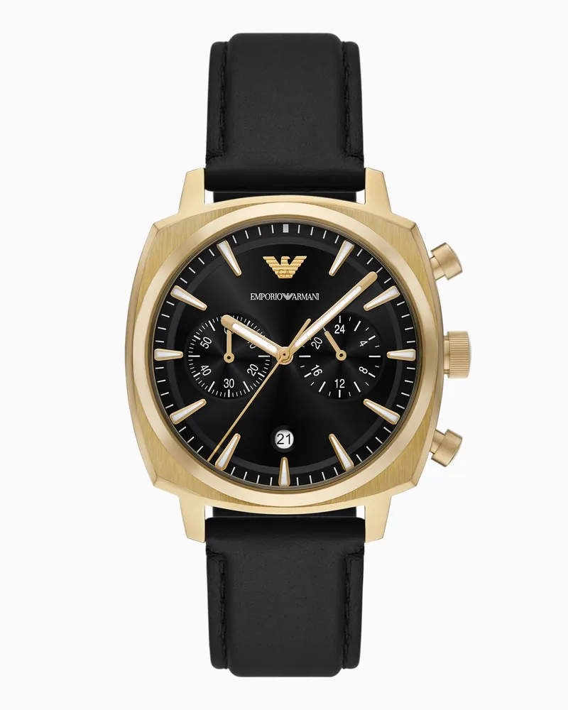 Emporio Armani Chronograph aus schwarzem Leder Mehrfarbig
