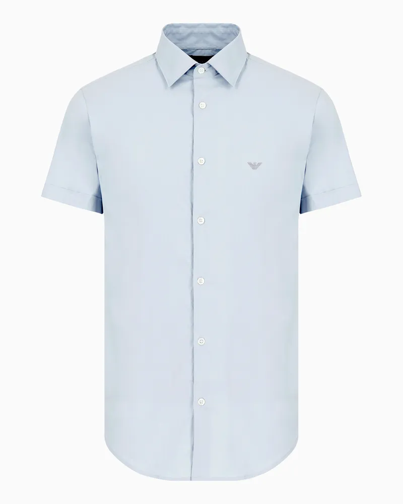 Emporio Armani Kurzärmeliges Hemd aus gemischtem Nylon-Stretch Hellblau