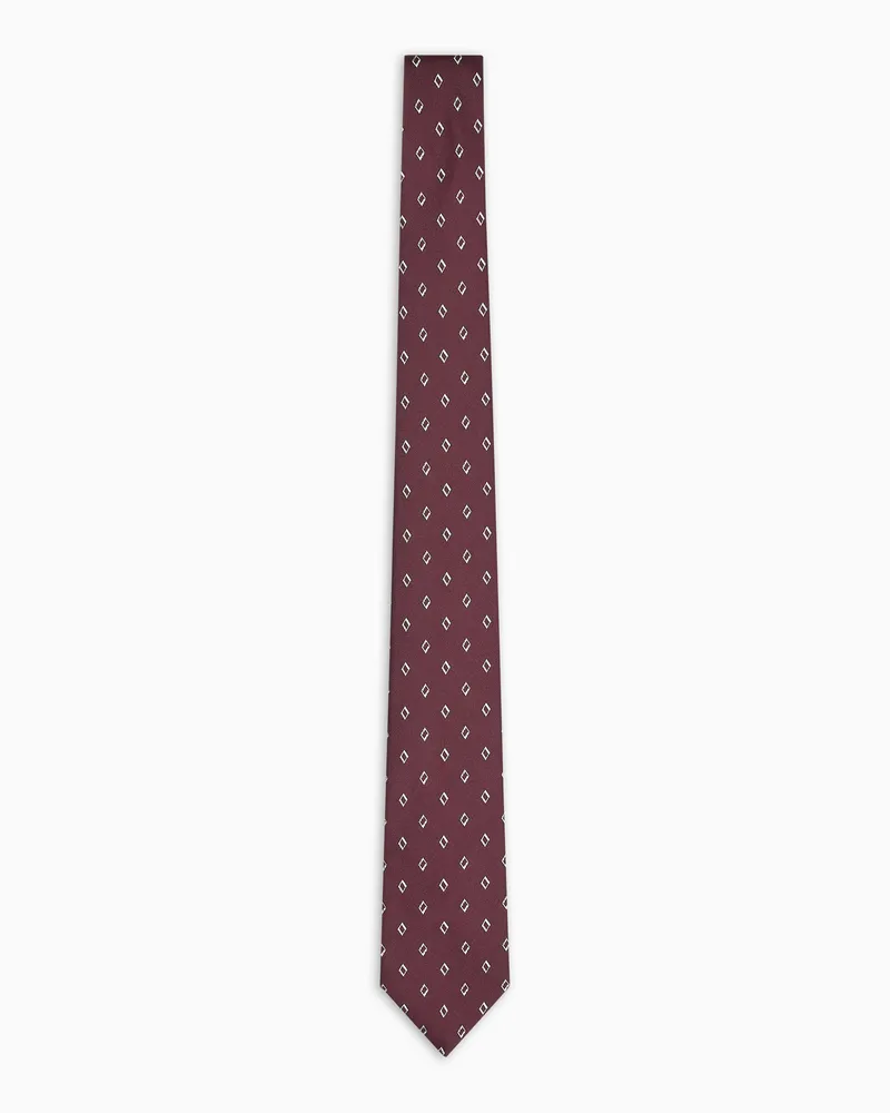 Emporio Armani Krawatte aus reiner Seide mit kleinen eingewebten Rauten aus Jacquard-Stoff Burgunderrot