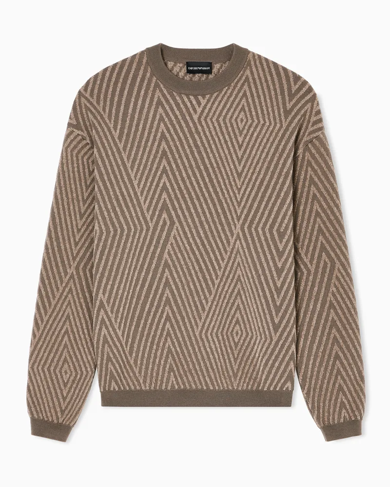 Emporio Armani Maxi-Pullover aus einer Schurwoll-Mischung, gefertigt Jacquard-Stoff in Rautenoptik Braun