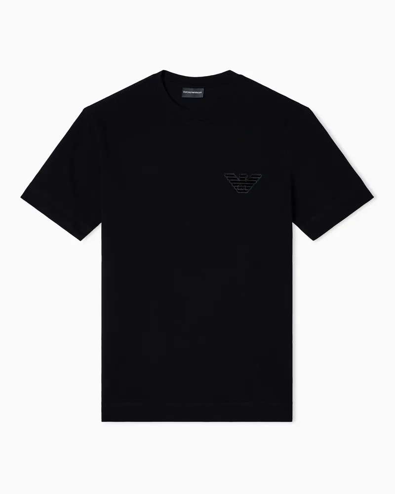 Emporio Armani T-Shirt aus Pikee-Jersey mit Adler-Patch Schwarz