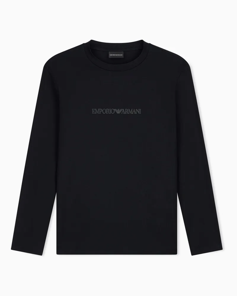 Emporio Armani Slim Fit Pullover aus Pima-Jersey mit Logoprint Schwarz