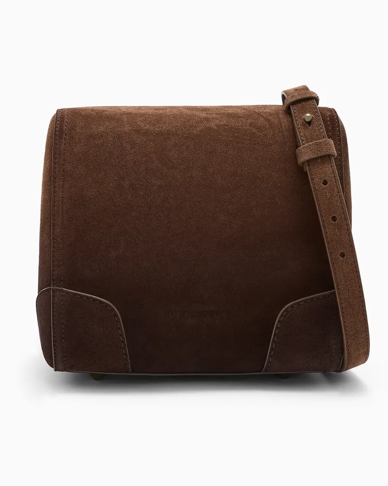 Emporio Armani Henkeltasche aus Veloursleder mit Umhängeriemen Braun