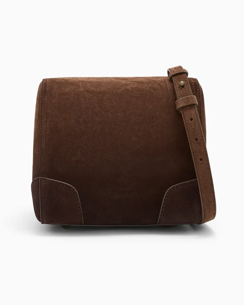 Emporio Armani Henkeltasche aus Veloursleder mit Umhängeriemen Braun