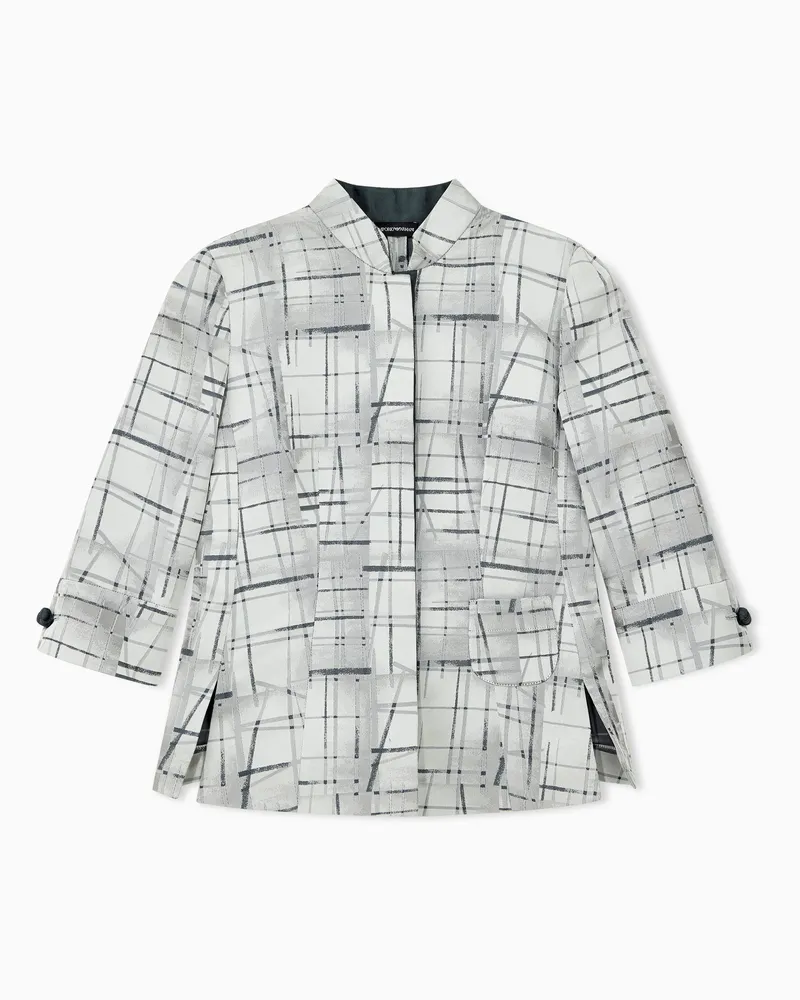 Emporio Armani Hemd aus Jacquard-Stoff mit unregelmäßigem Karomuster Grau