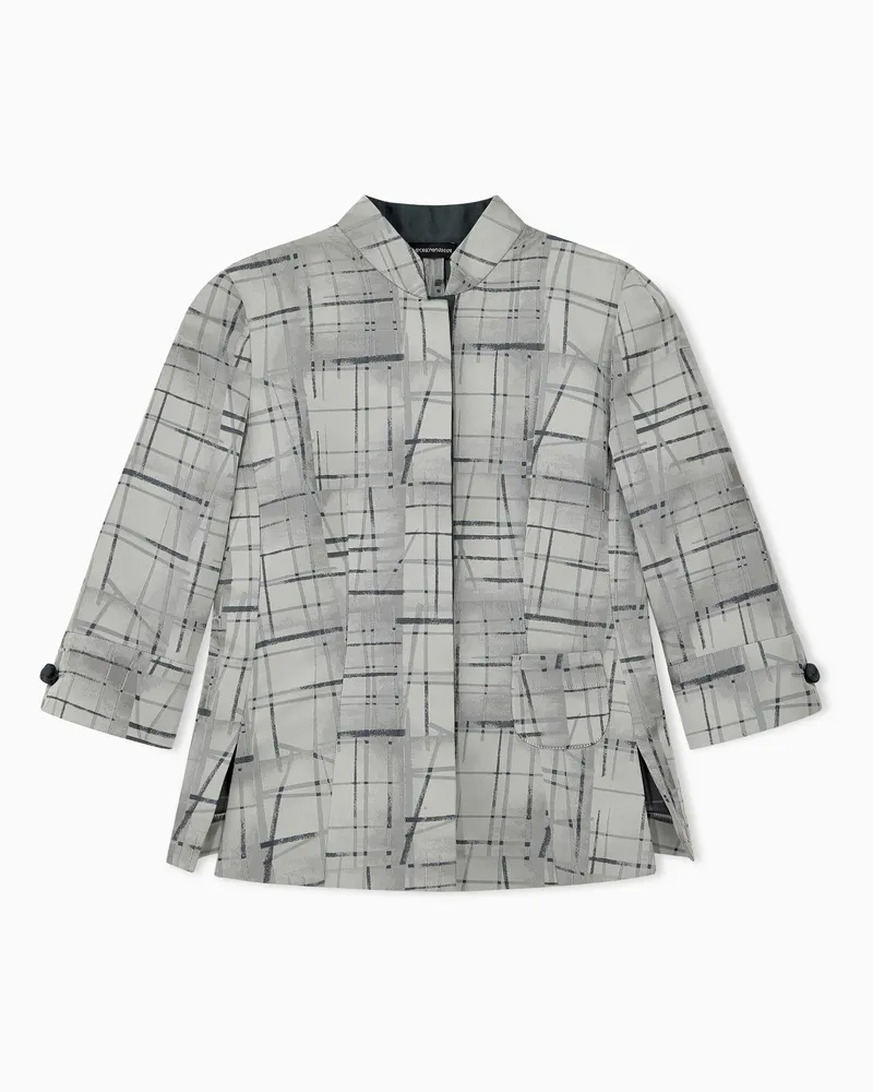 Emporio Armani Hemd aus Jacquard-Stoff mit unregelmäßigem Karomuster Grau