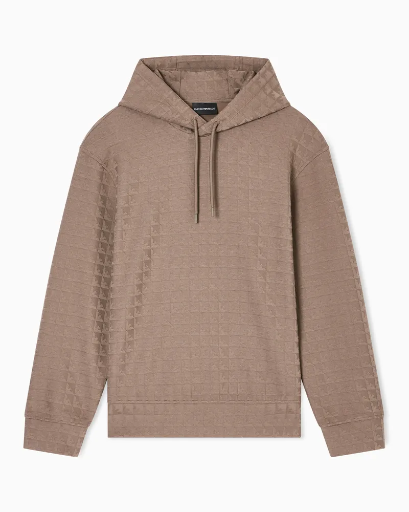 Emporio Armani ASV Jersey-Sweatshirt mit Kapuze aus einer Lyocell-Mischung in Jacquard-Stoff-Verarbeitung mit sich wiederholendem Adler-Muster Braun
