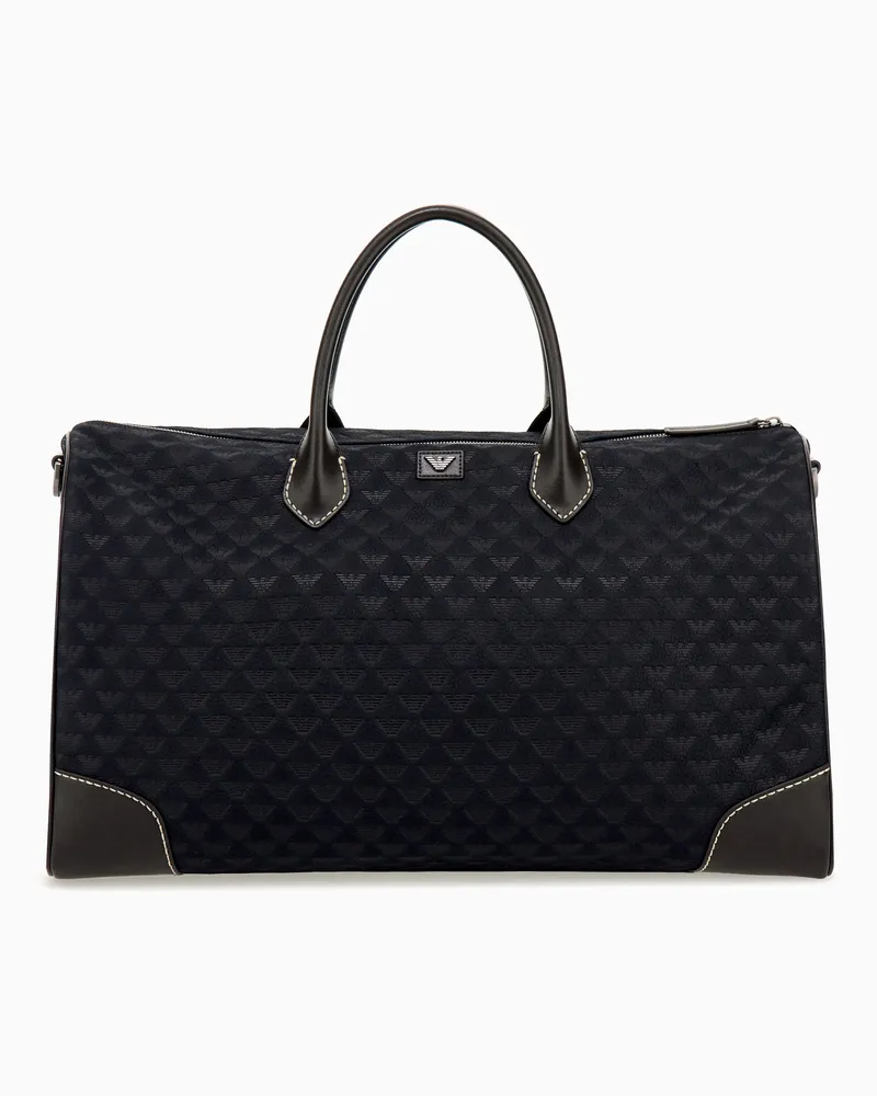 Emporio Armani Dufflebag mit geometrischem Muster und Lederbesatz Marineblau