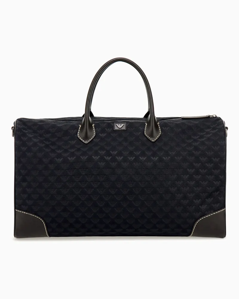 Emporio Armani Dufflebag mit geometrischem Muster und Lederbesatz Marineblau