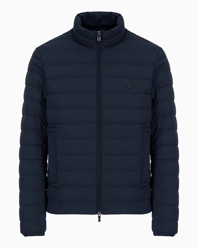 Emporio Armani Daunenjacke mit durchgehendem Reißverschluss aus gestepptem Nylon mit Adler-Logo-Aufnäher Marineblau