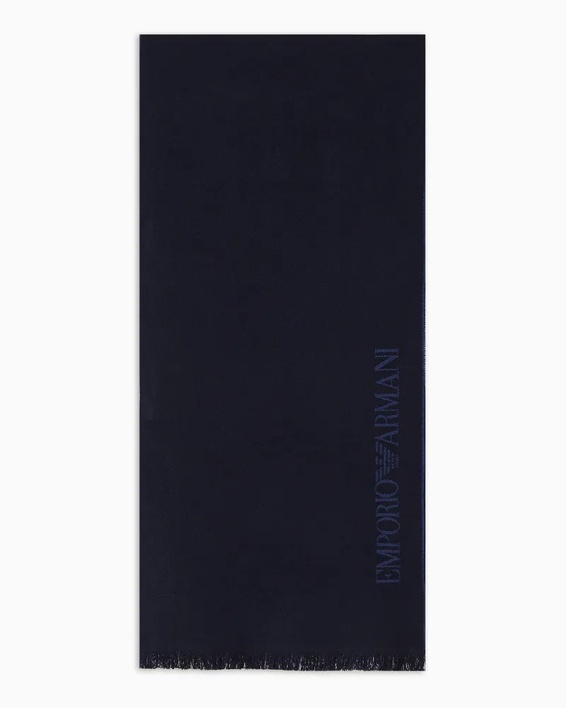Emporio Armani Schal aus Wolle mit Logo-Schriftzug in Jacquard Marineblau