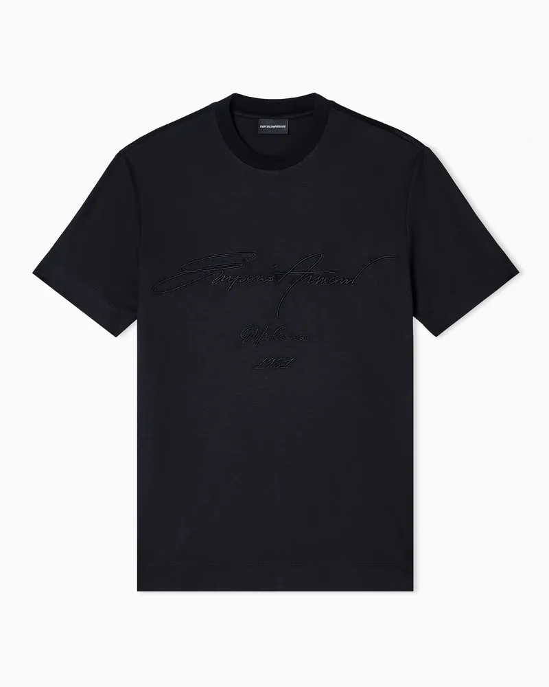 Emporio Armani ASV T-Shirt aus einer Jersey-Lyocell-Mischung mit großer Logo-Stickerei Schwarz