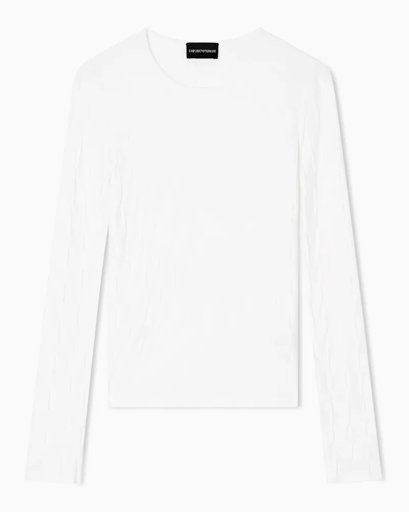 Emporio Armani Viskose-Pullover in Glatt- und Linksstrick-Verarbeitung mit Karomuster Weiß