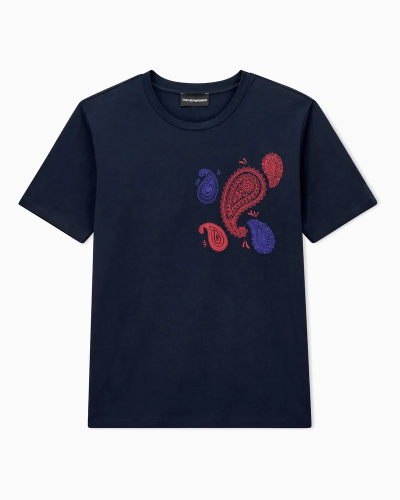 Emporio Armani T-Shirt Capsule Boteh im Regular Fit aus Baumwolljersey Marineblau