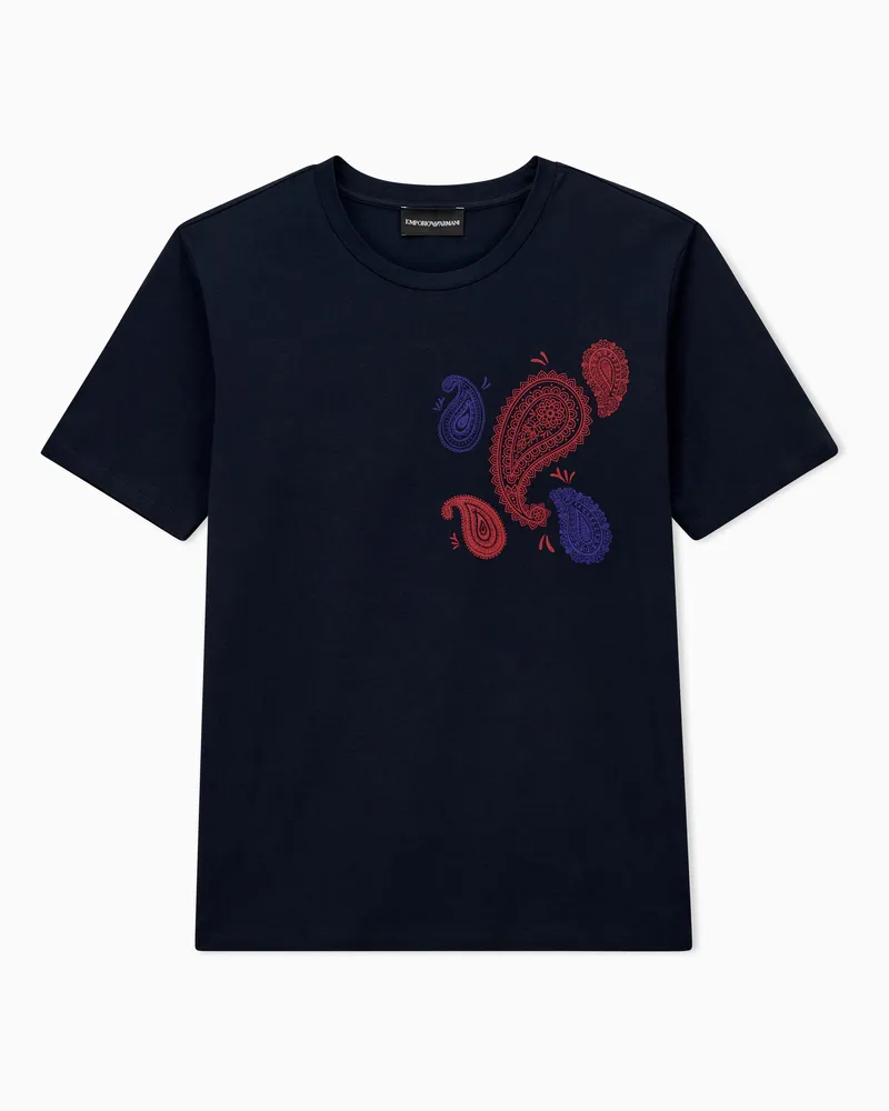 Emporio Armani T-Shirt Capsule Boteh im Regular Fit aus Baumwolljersey Marineblau